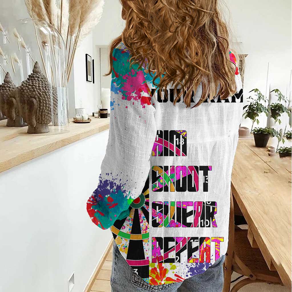 Colorful Dartboard and Splatter Paint Darts Women Casual Shirt Personalized Motivational Quote - Wonder Print Shop
