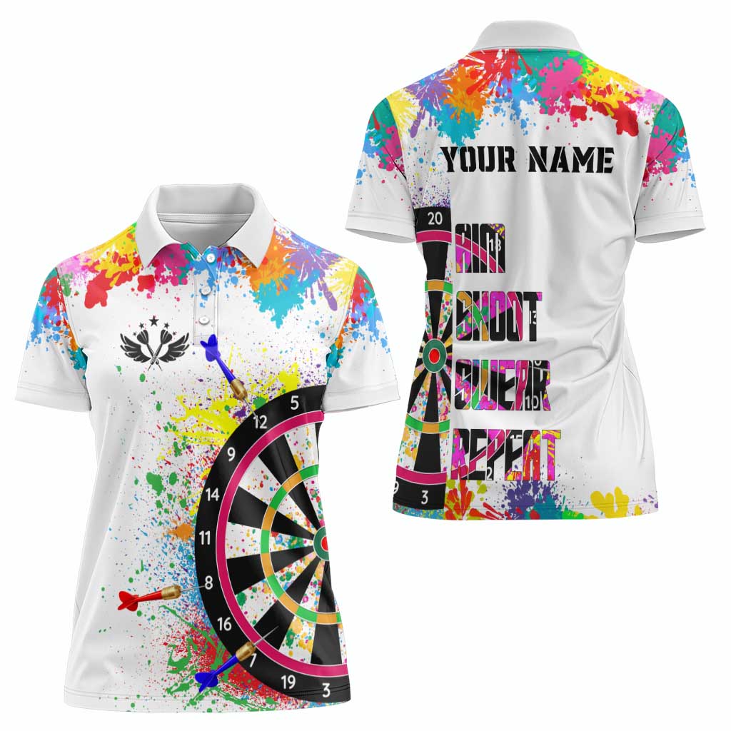 Colorful Dartboard and Splatter Paint Darts Women Polo Shirt Personalized Motivational Quote - Wonder Print Shop
