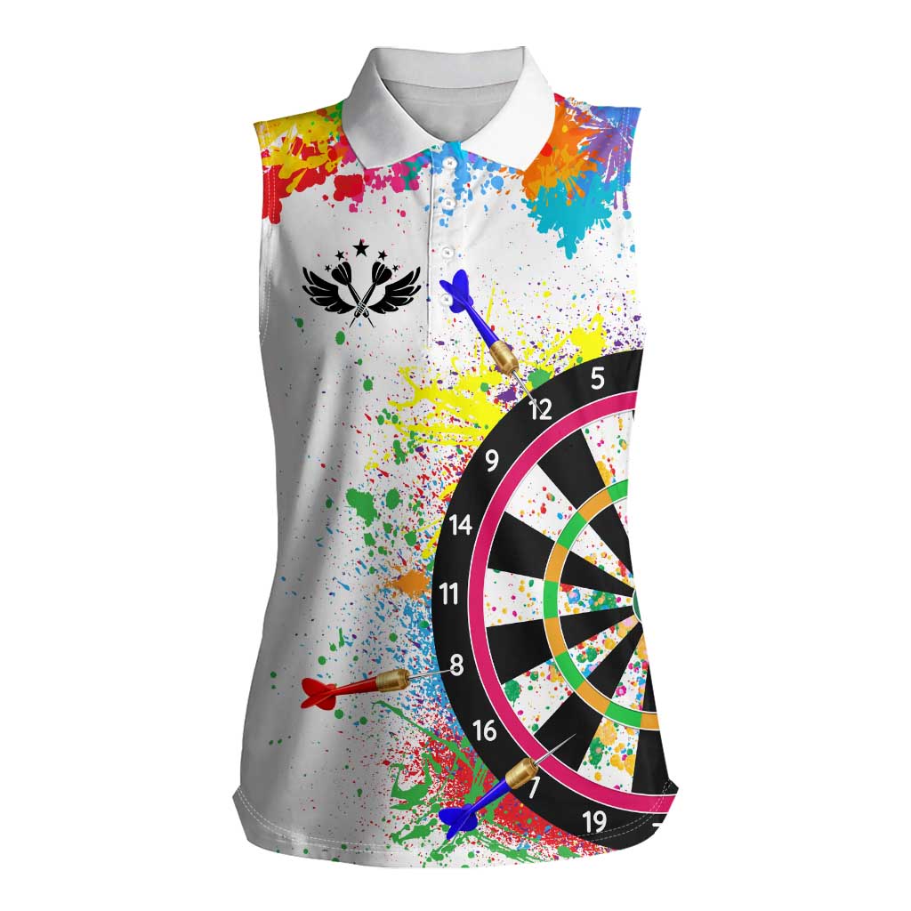 Colorful Dartboard and Splatter Paint Darts Women Sleeveless Polo Shirt Personalized Motivational Quote - Wonder Print Shop