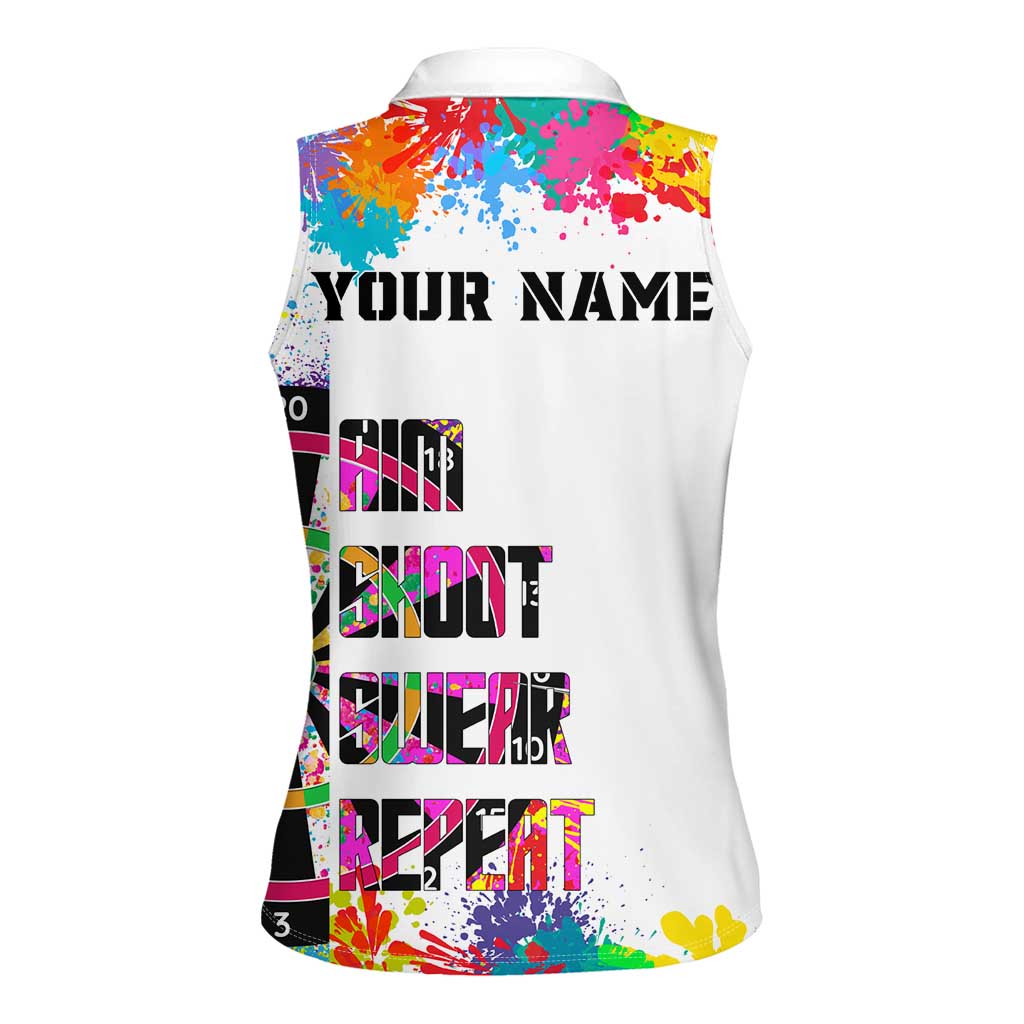 Colorful Dartboard and Splatter Paint Darts Women Sleeveless Polo Shirt Personalized Motivational Quote - Wonder Print Shop