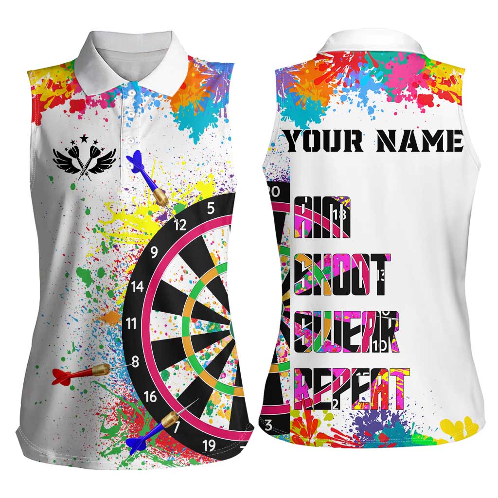 Colorful Dartboard and Splatter Paint Darts Women Sleeveless Polo Shirt Personalized Motivational Quote - Wonder Print Shop
