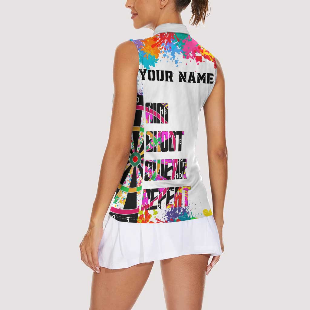 Colorful Dartboard and Splatter Paint Darts Women Sleeveless Polo Shirt Personalized Motivational Quote - Wonder Print Shop