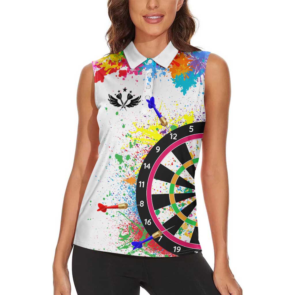 Colorful Dartboard and Splatter Paint Darts Women Sleeveless Polo Shirt Personalized Motivational Quote - Wonder Print Shop