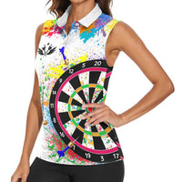 Colorful Dartboard and Splatter Paint Darts Women Sleeveless Polo Shirt Personalized Motivational Quote - Wonder Print Shop