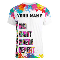 Colorful Dartboard and Splatter Paint Darts Women V-Neck T-Shirt Personalized Motivational Quote - Wonder Print Shop