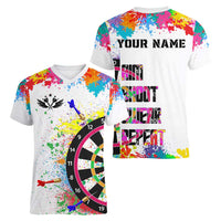 Colorful Dartboard and Splatter Paint Darts Women V-Neck T-Shirt Personalized Motivational Quote - Wonder Print Shop
