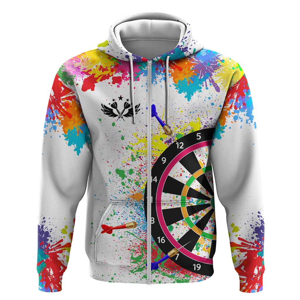Colorful Dartboard and Splatter Paint Darts Zip Hoodie Personalized Motivational Quote - Wonder Print Shop