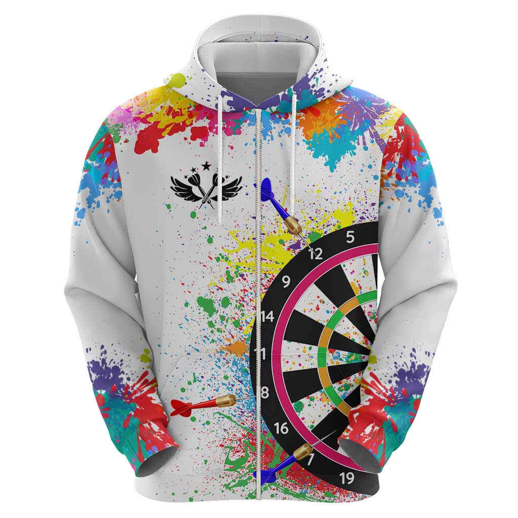 Colorful Dartboard and Splatter Paint Darts Zip Hoodie Personalized Motivational Quote - Wonder Print Shop