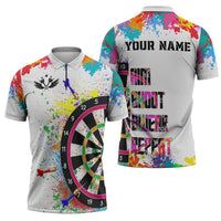 Colorful Dartboard and Splatter Paint Darts Zipper Polo Shirt Personalized Motivational Quote - Wonder Print Shop