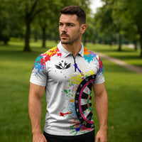Colorful Dartboard and Splatter Paint Darts Zipper Polo Shirt Personalized Motivational Quote - Wonder Print Shop