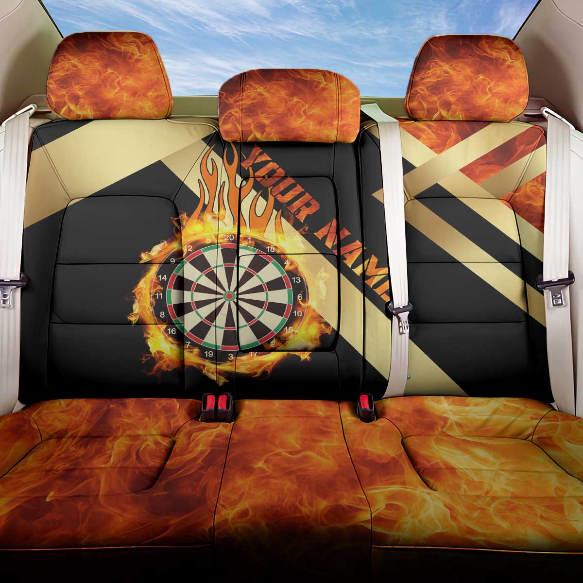 Flaming Dartboard Darts Back Car Seat Cover Personalized Bold Geometric Patterns - Wonder Print Shop