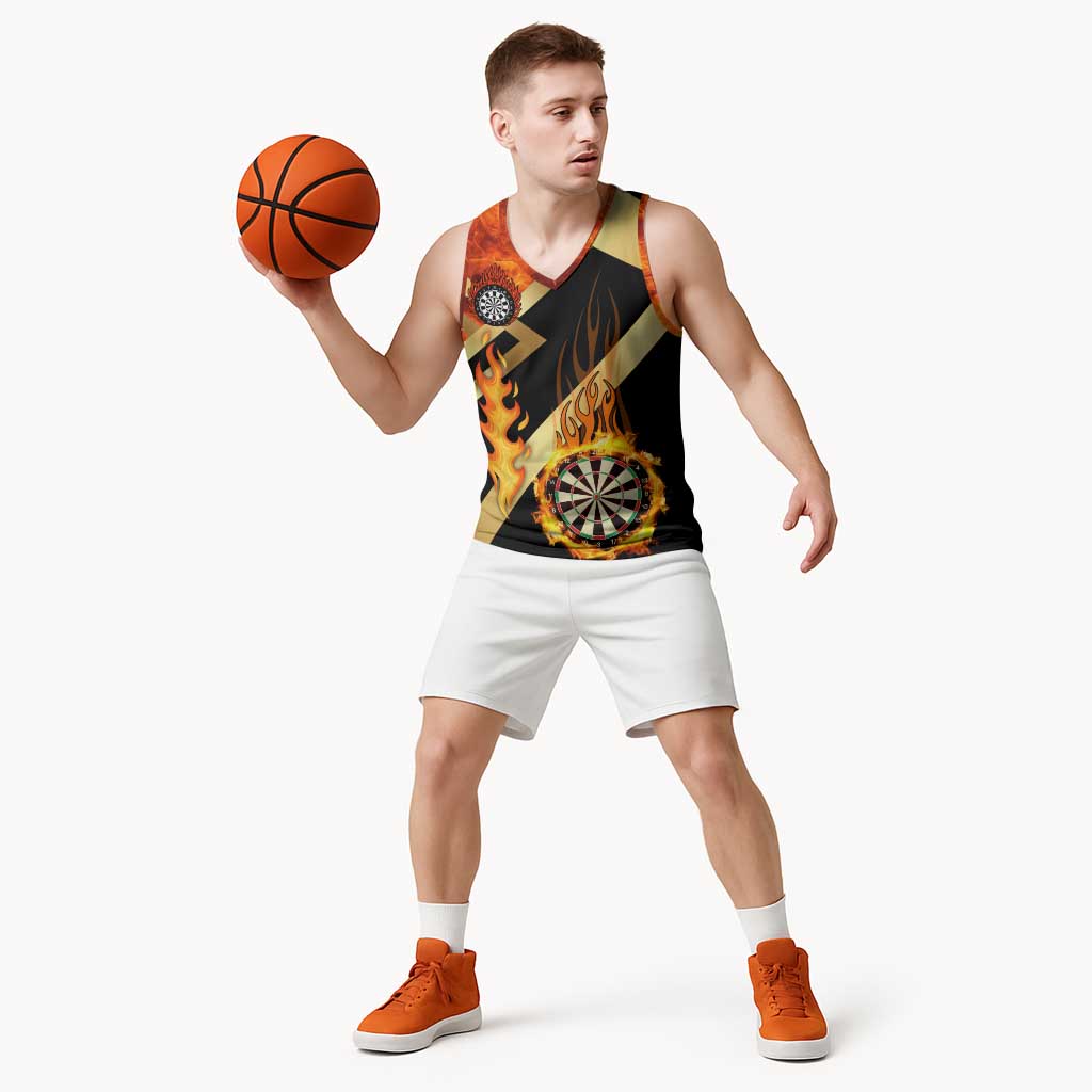 Flaming Dartboard Darts Basketball Jersey Personalized Bold Geometric Patterns - Wonder Print Shop
