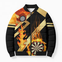 Flaming Dartboard Darts Bomber Puffer Jacket Personalized Bold Geometric Patterns - Wonder Print Shop