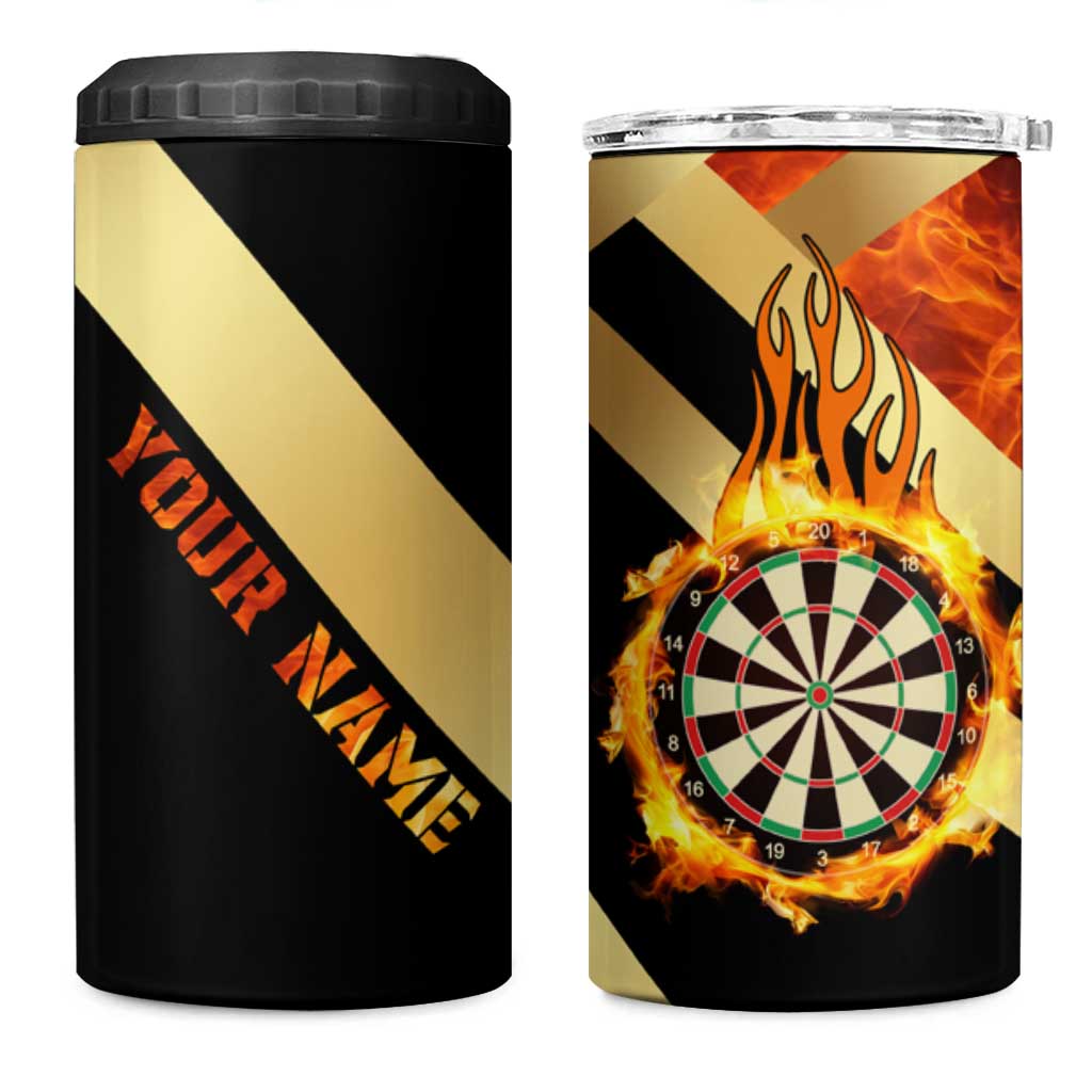 Flaming Dartboard Darts 4 in 1 Can Cooler Tumbler Personalized Bold Geometric Patterns - Wonder Print Shop