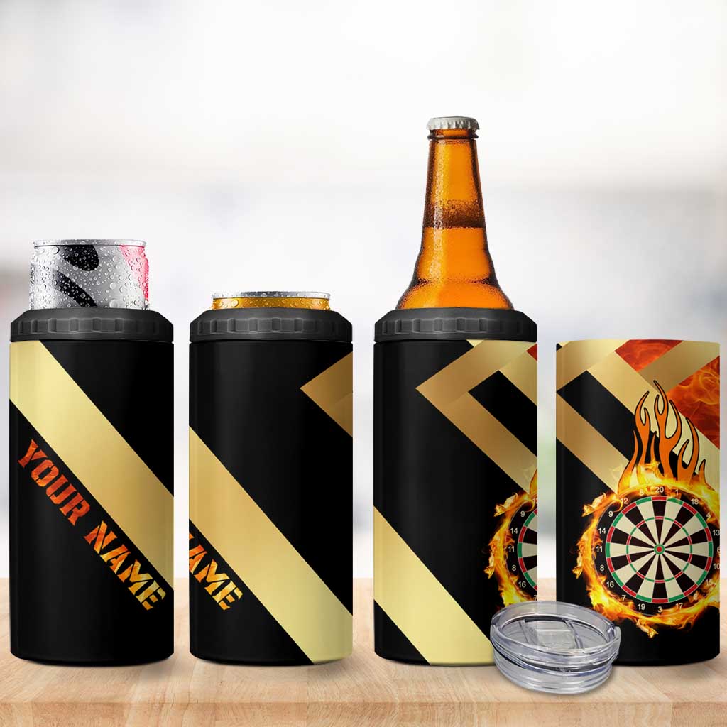 Flaming Dartboard Darts 4 in 1 Can Cooler Tumbler Personalized Bold Geometric Patterns - Wonder Print Shop