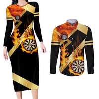 Flaming Dartboard Darts Couples Matching Long Sleeve Bodycon Dress and Long Sleeve Button Shirt Personalized Bold Geometric Patterns - Wonder Print Shop