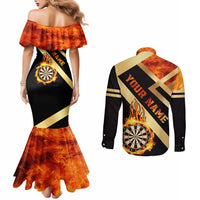 Flaming Dartboard Darts Couples Matching Mermaid Dress and Long Sleeve Button Shirt Personalized Bold Geometric Patterns - Wonder Print Shop