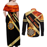 Flaming Dartboard Darts Couples Matching Off Shoulder Maxi Dress and Long Sleeve Button Shirt Personalized Bold Geometric Patterns - Wonder Print Shop
