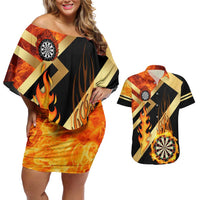 Flaming Dartboard Darts Couples Matching Off Shoulder Short Dress and Hawaiian Shirt Personalized Bold Geometric Patterns - Wonder Print Shop