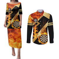 Flaming Dartboard Darts Couples Matching Puletasi and Long Sleeve Button Shirt Personalized Bold Geometric Patterns - Wonder Print Shop