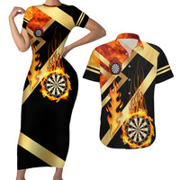 Flaming Dartboard Darts Couples Matching Short Sleeve Bodycon Dress and Hawaiian Shirt Personalized Bold Geometric Patterns - Wonder Print Shop