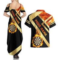 Flaming Dartboard Darts Couples Matching Summer Maxi Dress and Hawaiian Shirt Personalized Bold Geometric Patterns - Wonder Print Shop