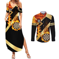 Flaming Dartboard Darts Couples Matching Summer Maxi Dress and Long Sleeve Button Shirt Personalized Bold Geometric Patterns - Wonder Print Shop
