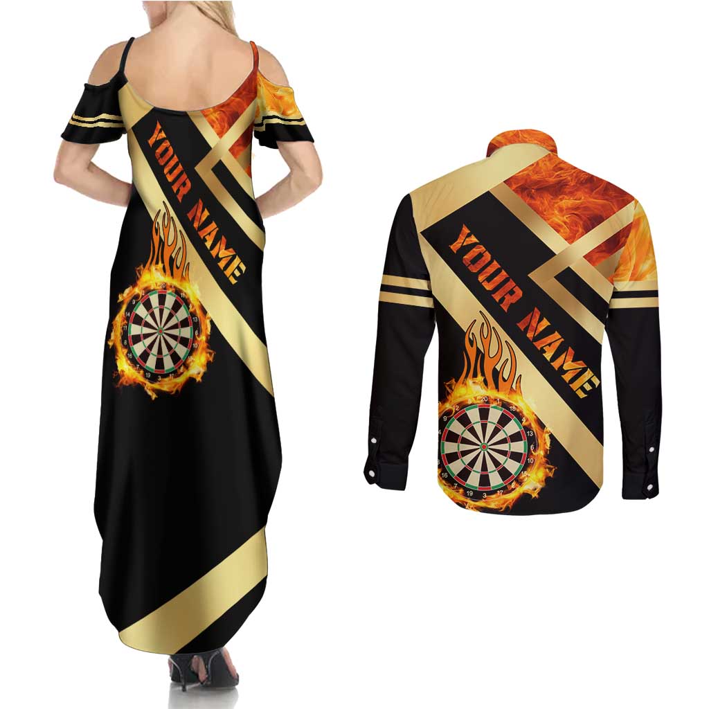 Flaming Dartboard Darts Couples Matching Summer Maxi Dress and Long Sleeve Button Shirt Personalized Bold Geometric Patterns - Wonder Print Shop
