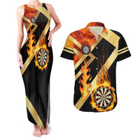 Flaming Dartboard Darts Couples Matching Tank Maxi Dress and Hawaiian Shirt Personalized Bold Geometric Patterns - Wonder Print Shop