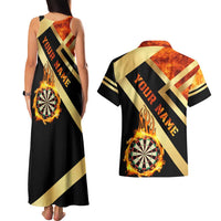 Flaming Dartboard Darts Couples Matching Tank Maxi Dress and Hawaiian Shirt Personalized Bold Geometric Patterns - Wonder Print Shop