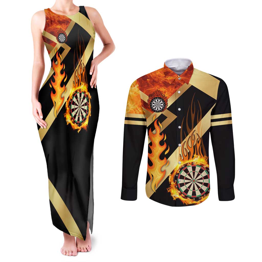 Flaming Dartboard Darts Couples Matching Tank Maxi Dress and Long Sleeve Button Shirt Personalized Bold Geometric Patterns - Wonder Print Shop