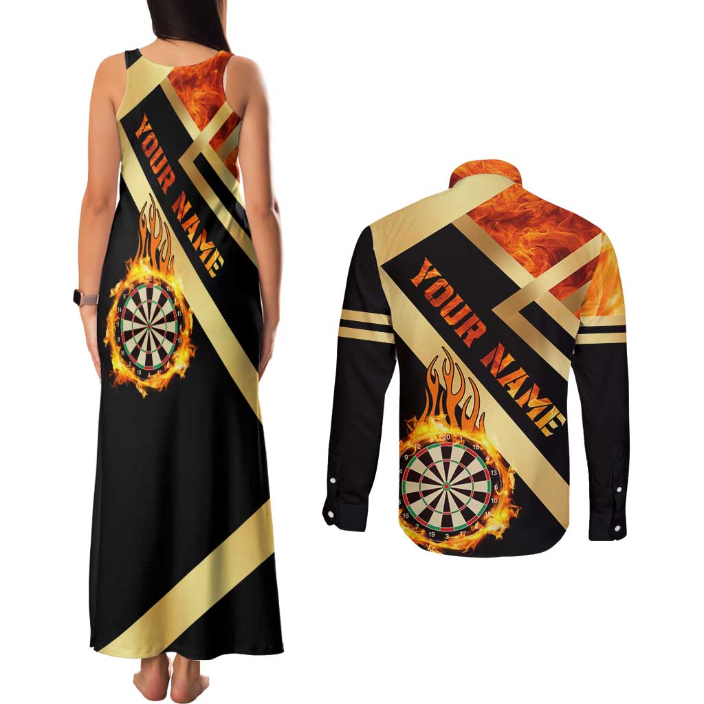 Flaming Dartboard Darts Couples Matching Tank Maxi Dress and Long Sleeve Button Shirt Personalized Bold Geometric Patterns - Wonder Print Shop