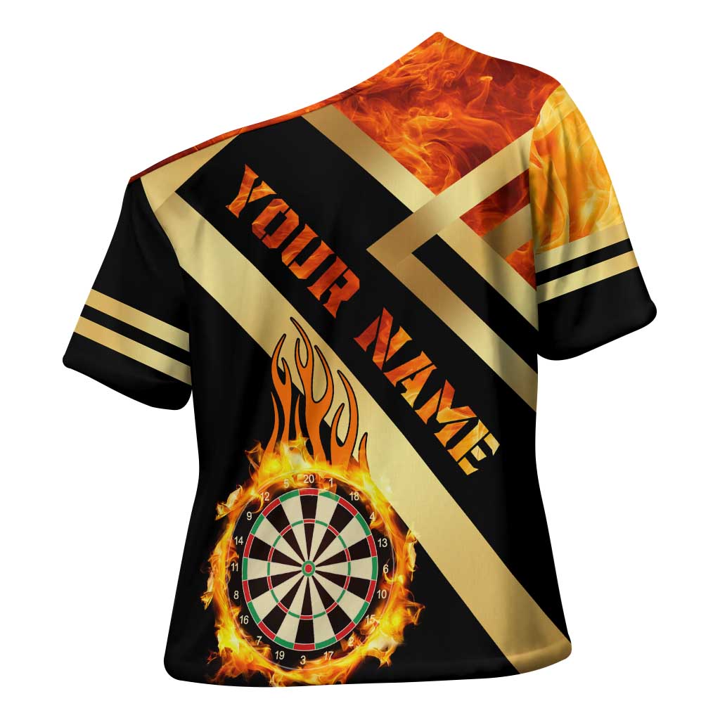 Flaming Dartboard Darts Cross Shoulder Shirt Personalized Bold Geometric Patterns - Wonder Print Shop
