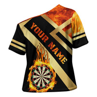 Flaming Dartboard Darts Cross Shoulder Shirt Personalized Bold Geometric Patterns - Wonder Print Shop