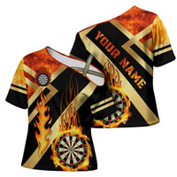 Flaming Dartboard Darts Cross Shoulder Shirt Personalized Bold Geometric Patterns - Wonder Print Shop