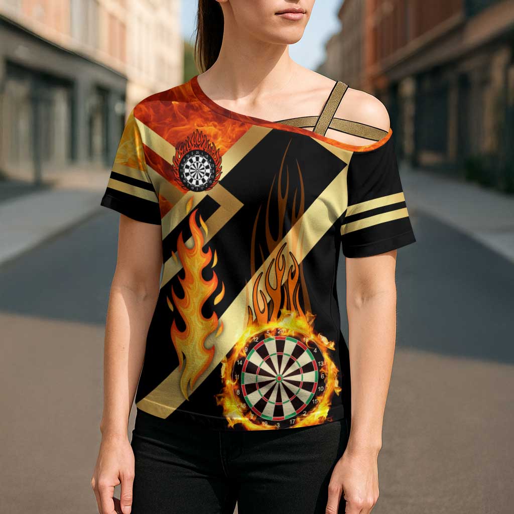 Flaming Dartboard Darts Cross Shoulder Shirt Personalized Bold Geometric Patterns - Wonder Print Shop