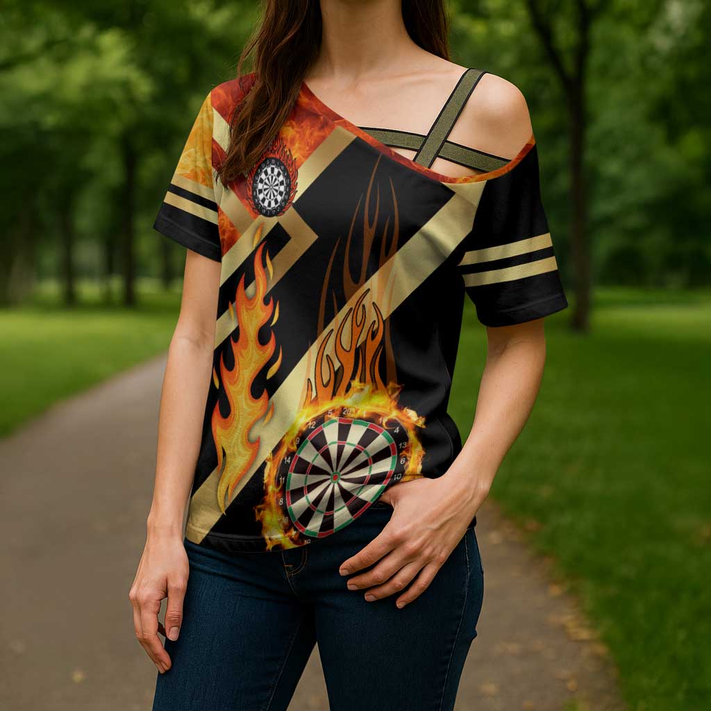 Flaming Dartboard Darts Cross Shoulder Shirt Personalized Bold Geometric Patterns - Wonder Print Shop