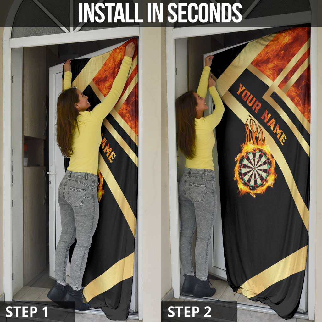Flaming Dartboard Darts Door Cover Personalized Bold Geometric Patterns - Wonder Print Shop