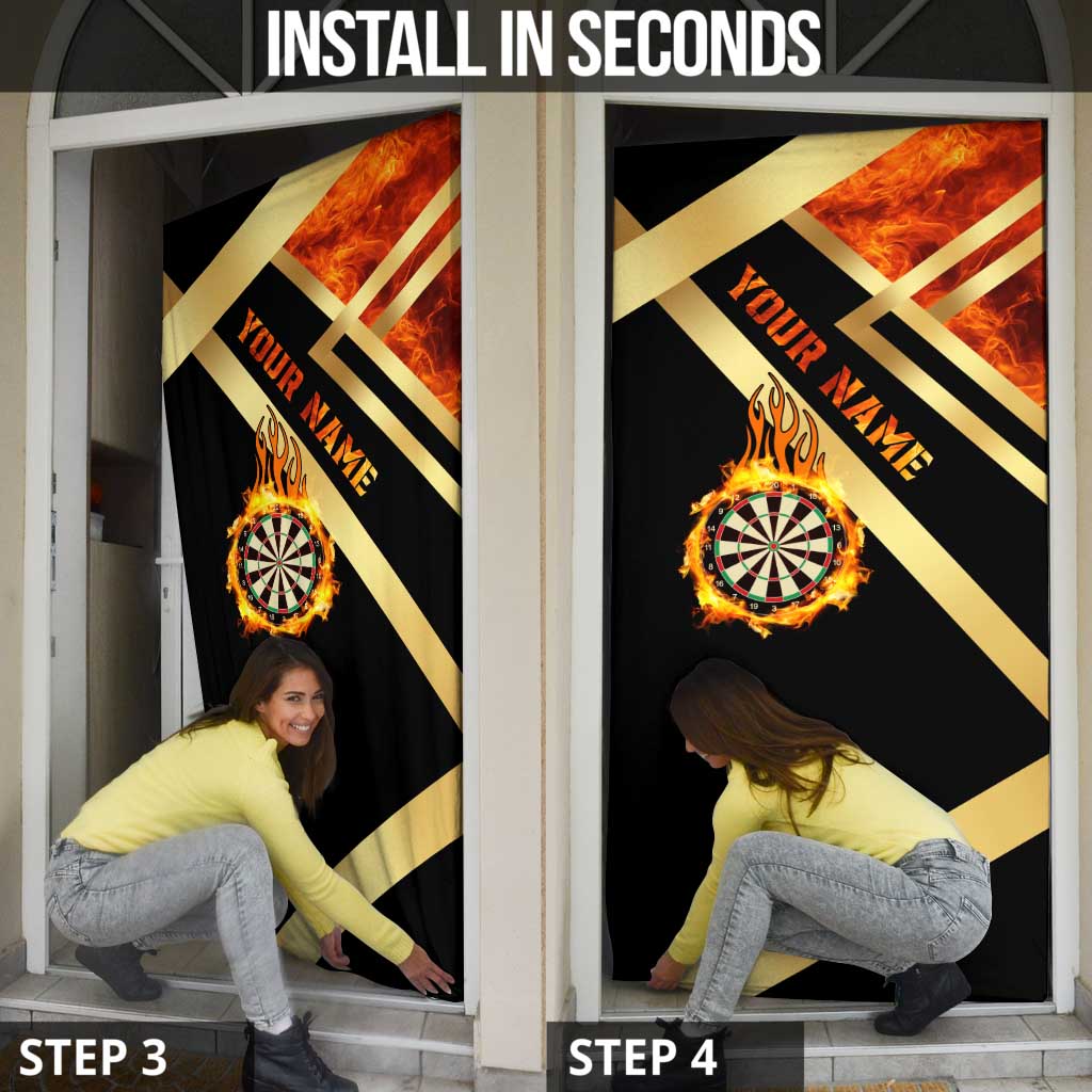 Flaming Dartboard Darts Door Cover Personalized Bold Geometric Patterns - Wonder Print Shop