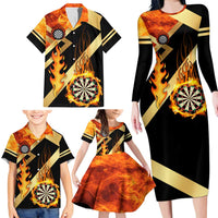 Flaming Dartboard Darts Family Matching Long Sleeve Bodycon Dress and Hawaiian Shirt Personalized Bold Geometric Patterns - Wonder Print Shop