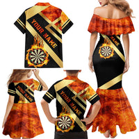 Flaming Dartboard Darts Family Matching Mermaid Dress and Hawaiian Shirt Personalized Bold Geometric Patterns - Wonder Print Shop
