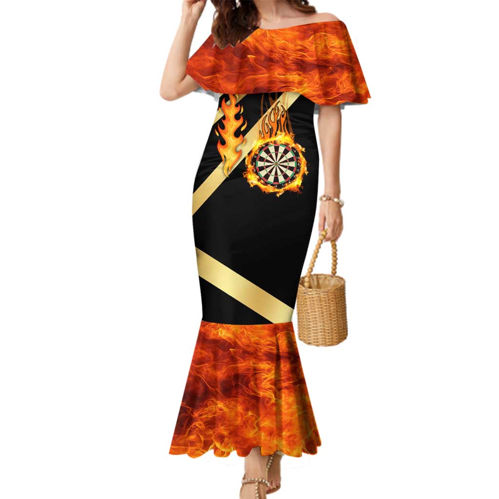 Flaming Dartboard Darts Family Matching Mermaid Dress and Hawaiian Shirt Personalized Bold Geometric Patterns - Wonder Print Shop