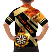 Flaming Dartboard Darts Family Matching Off The Shoulder Long Sleeve Dress and Hawaiian Shirt Personalized Bold Geometric Patterns - Wonder Print Shop