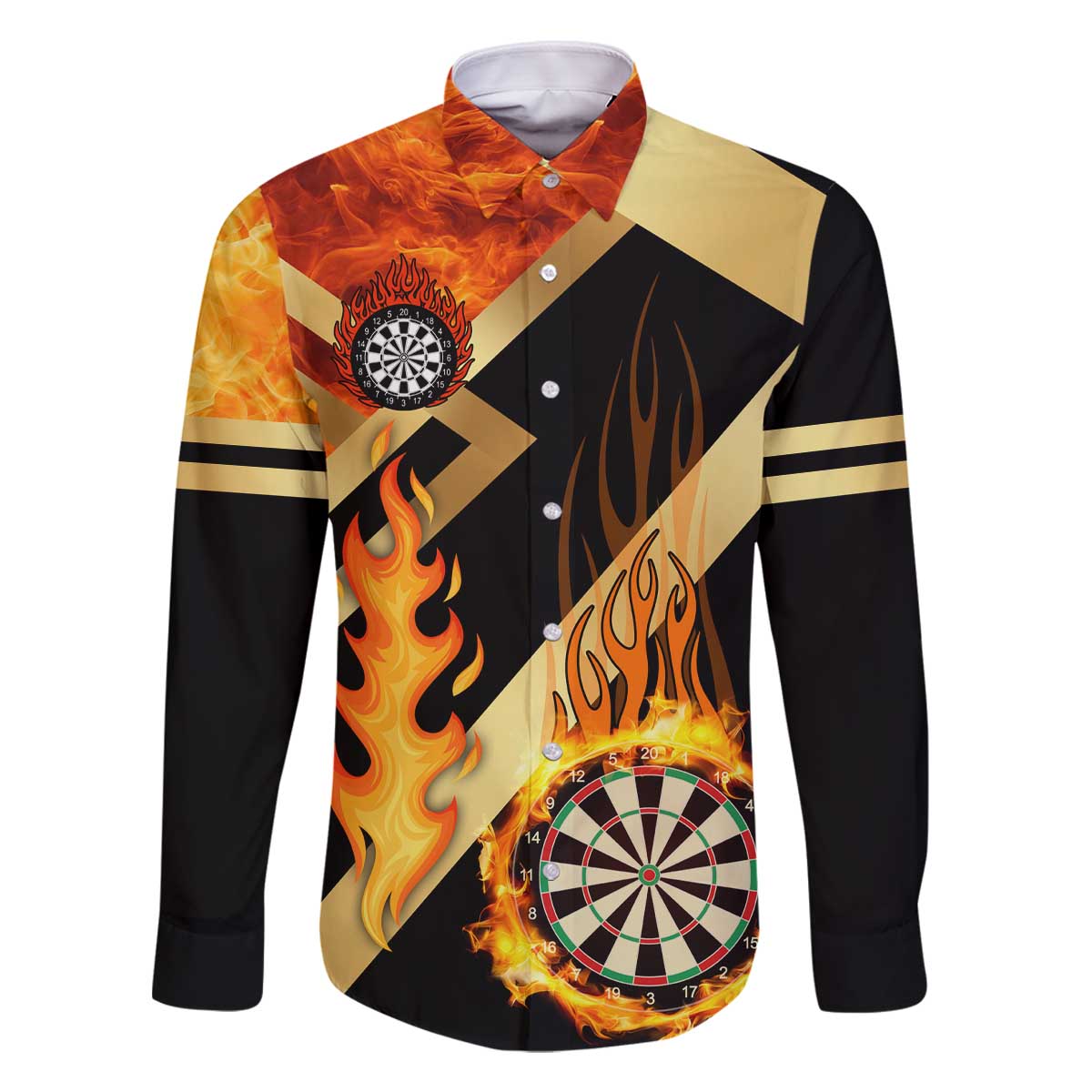 Flaming Dartboard Darts Family Matching Off The Shoulder Long Sleeve Dress and Hawaiian Shirt Personalized Bold Geometric Patterns - Wonder Print Shop