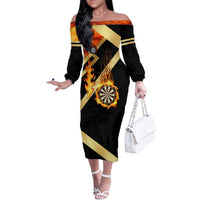 Flaming Dartboard Darts Family Matching Off The Shoulder Long Sleeve Dress and Hawaiian Shirt Personalized Bold Geometric Patterns - Wonder Print Shop