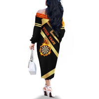 Flaming Dartboard Darts Family Matching Off The Shoulder Long Sleeve Dress and Hawaiian Shirt Personalized Bold Geometric Patterns - Wonder Print Shop