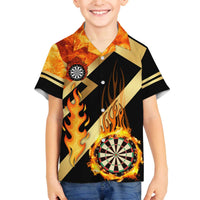 Flaming Dartboard Darts Family Matching Off The Shoulder Long Sleeve Dress and Hawaiian Shirt Personalized Bold Geometric Patterns - Wonder Print Shop