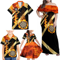 Flaming Dartboard Darts Family Matching Off Shoulder Maxi Dress and Hawaiian Shirt Personalized Bold Geometric Patterns - Wonder Print Shop