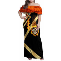 Flaming Dartboard Darts Family Matching Off Shoulder Maxi Dress and Hawaiian Shirt Personalized Bold Geometric Patterns - Wonder Print Shop