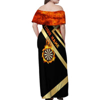 Flaming Dartboard Darts Family Matching Off Shoulder Maxi Dress and Hawaiian Shirt Personalized Bold Geometric Patterns - Wonder Print Shop